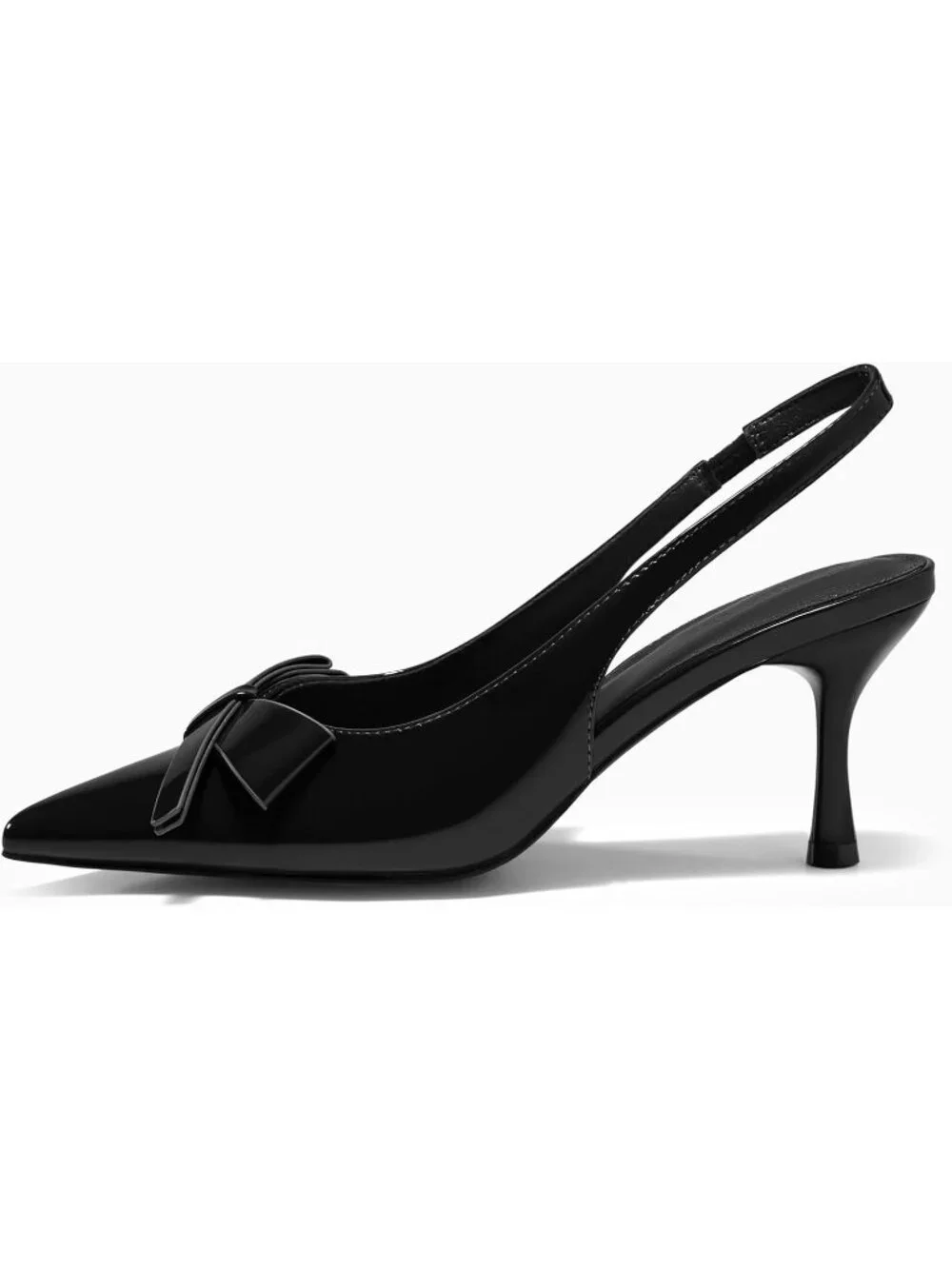 Women's Black Slingback Kitten Heels Bow Closed Pointed Toe Pumps Slip on Shoes